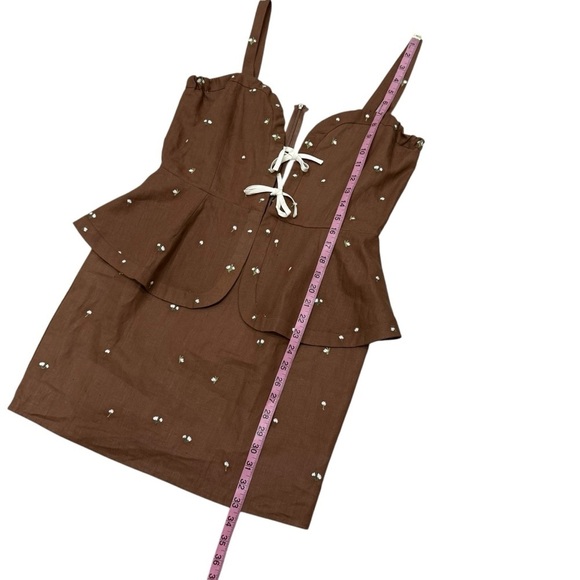 Fanm Mon Helaina Floral Embroidered Bow Front Sweetheart
Neck Peplum Mini Dress - Picture 13 of 16